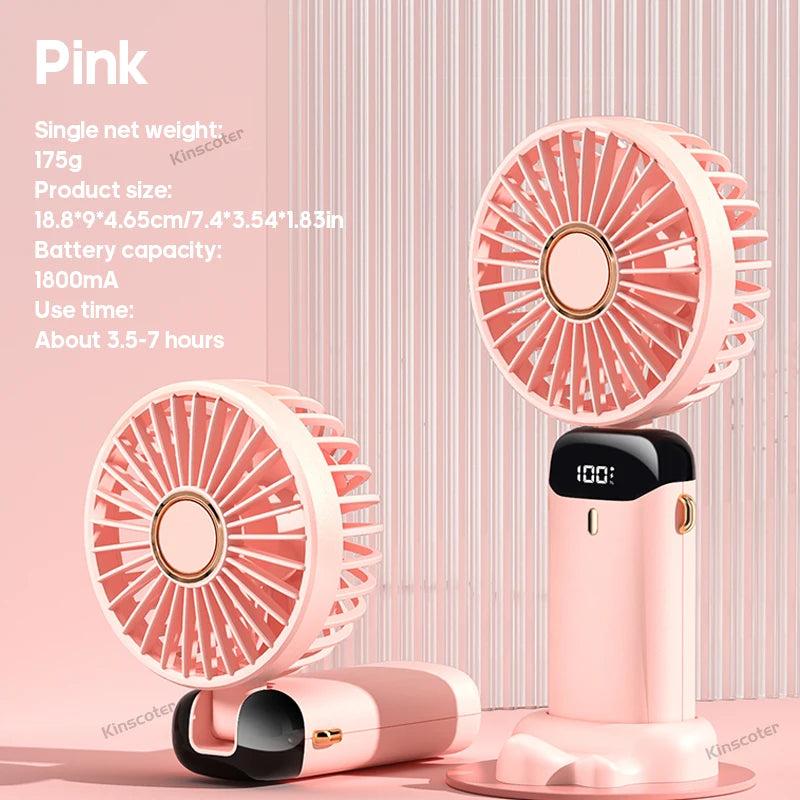 Handheld Mini Fan Foldable Portable Neck Hanging Fans 5 Speed USB Rechargeable Fan with Phone Stand and Display Screen Jes Mart