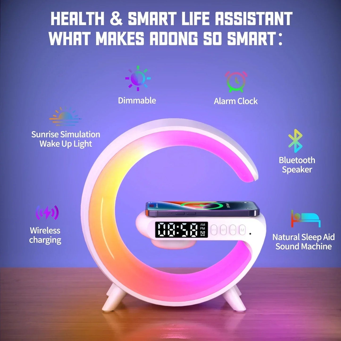 Multifunction Wireless Charger Stand Pad RGB Light Alarm Clock Speaker For iPhone Samsung Xiaomi Mini Fast Charging Dock Station Jes Mart