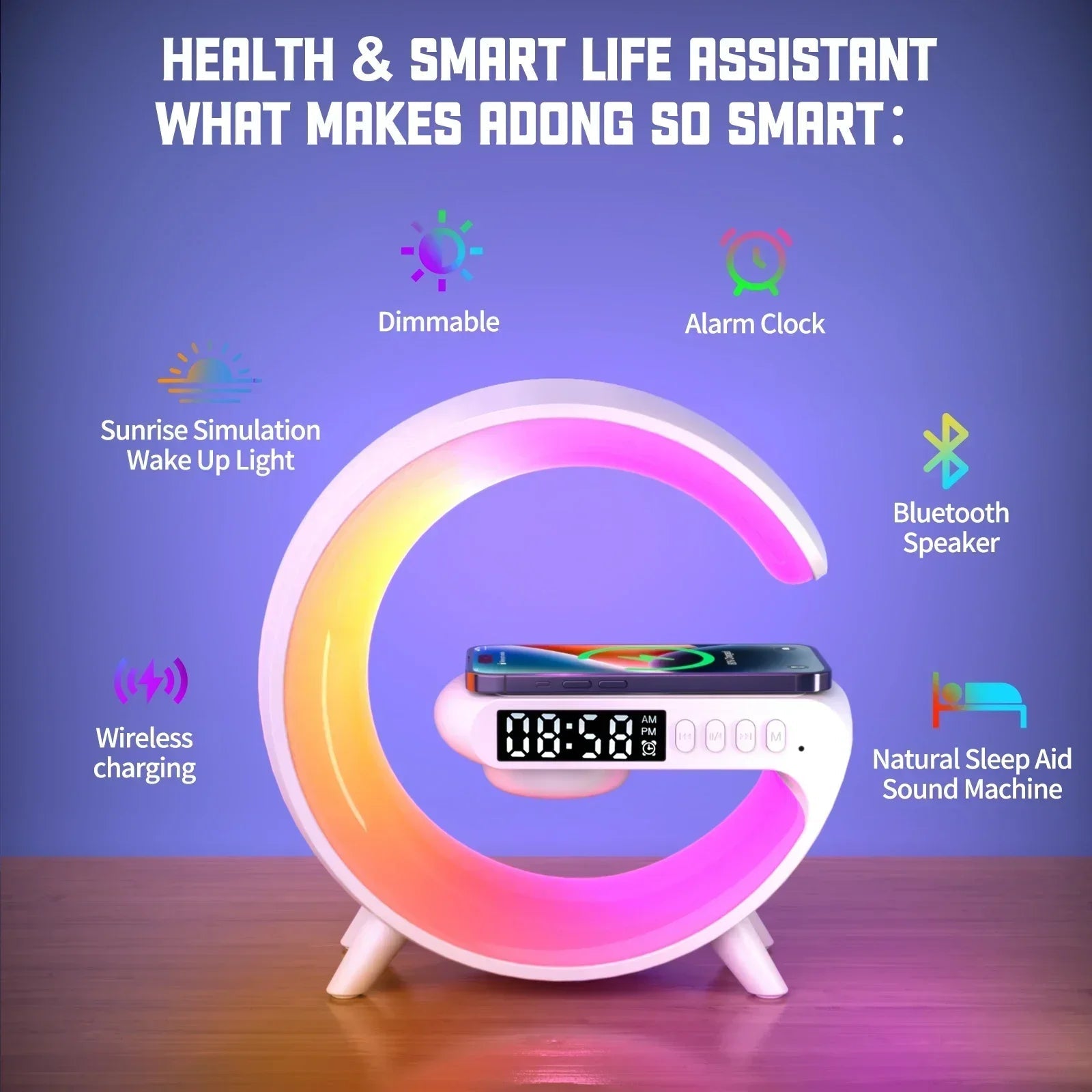 Multifunction Wireless Charger Stand Pad RGB Light Alarm Clock Speaker For iPhone Samsung Xiaomi Mini Fast Charging Dock Station Jes Mart