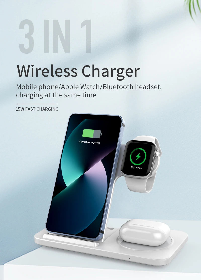 3 in 1 Wireless Charger Stand Pad For iPhone 17 16 15 14 13 12 X Max Foldable Fast Charging Station Dock For IWatch 8 7 SE AirPods Pro Jes Mart