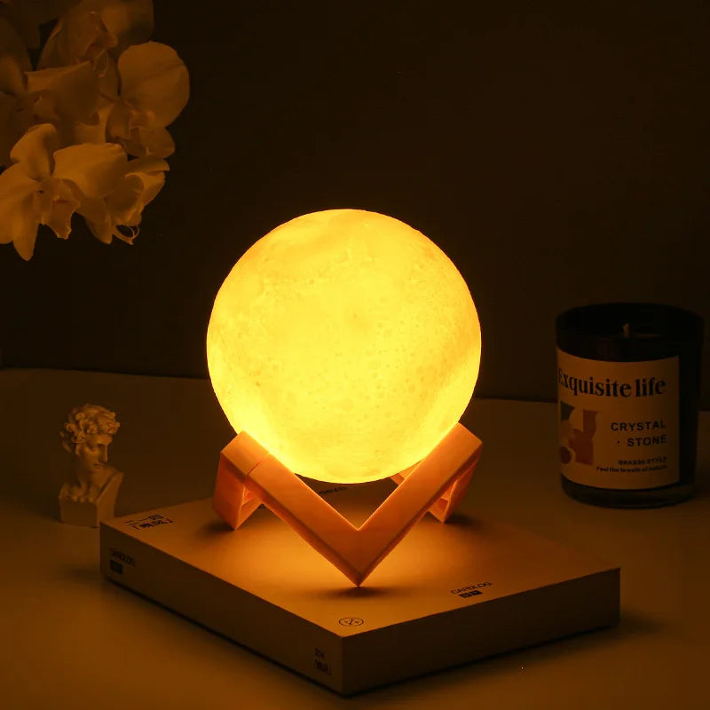 Moon Lamp LED Night Light Battery Powered With Stand Starry Lamp Bedroom Decor Night Lights Kids Gift Moon Lamp Jes Mart