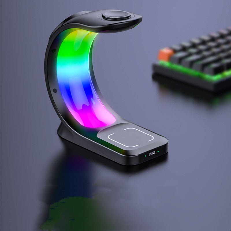 4 In 1 Magnetic Wireless Charger Fast Charging For Smart Phone Atmosphere Light Charging Station For Airpods Pro I-phone Watch Jes Mart