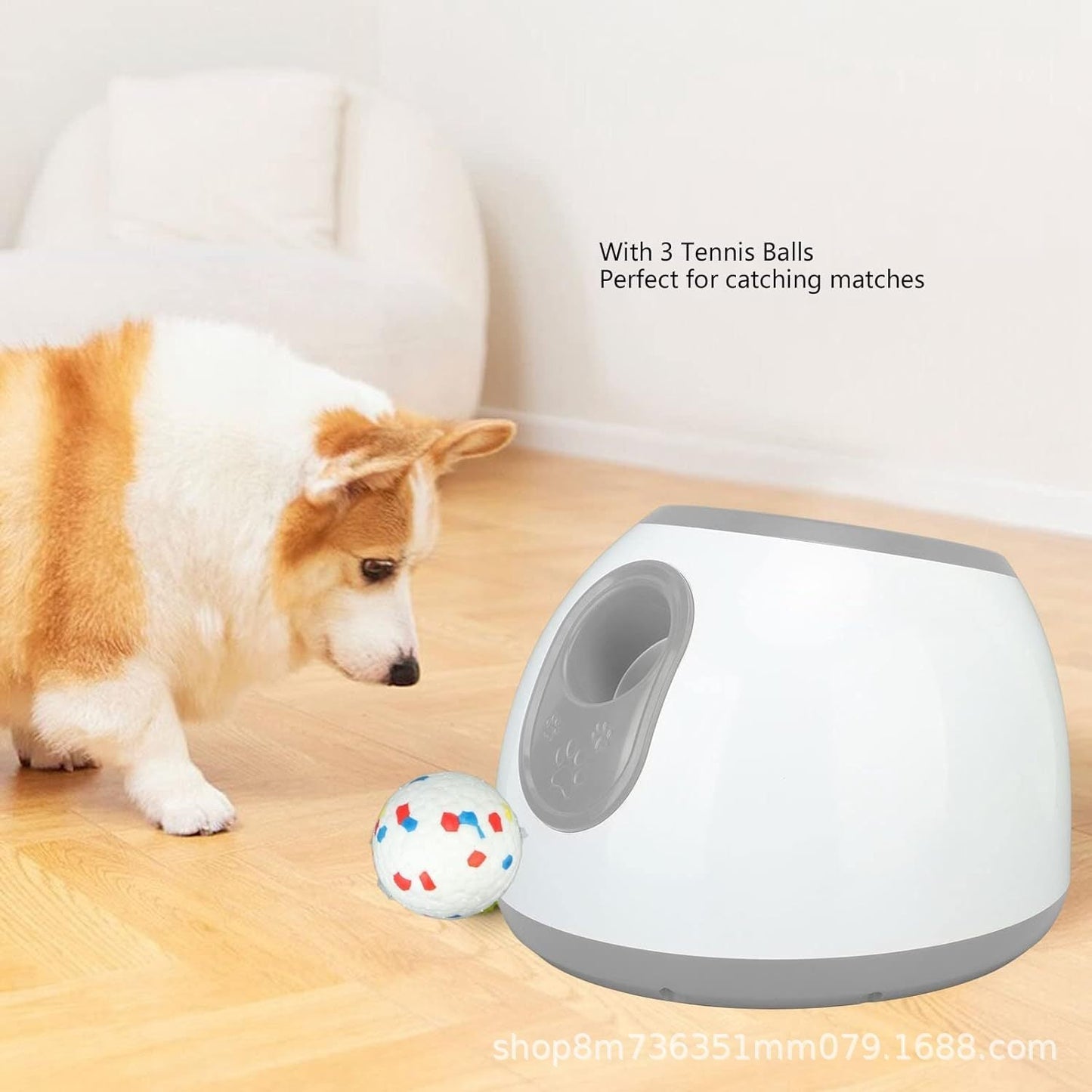 Automatic Dog Ball Launcher for Small Dogs – Dog Ball Thrower for Indoor Outdoor with PET Intelligence Ball Dispenser Dog Toy The Third Gear Adjustable Tennis Pitching Machine Jes Mart