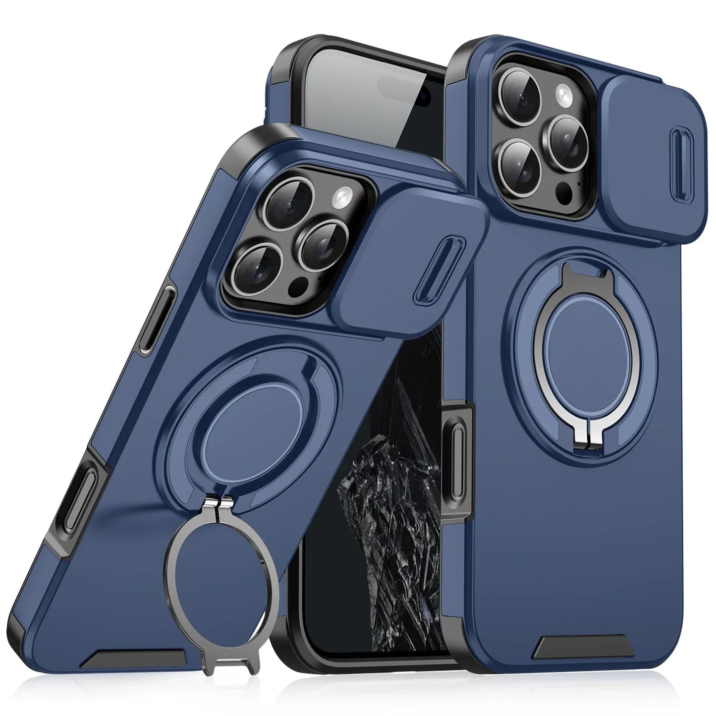 Luxury Heavy-Duty Rugged Armor Magnetic Bracket Case For iPhone 17 16 15 14 13 12 11 Pro Max Slide Camera Protection PC Cover Jes Mart