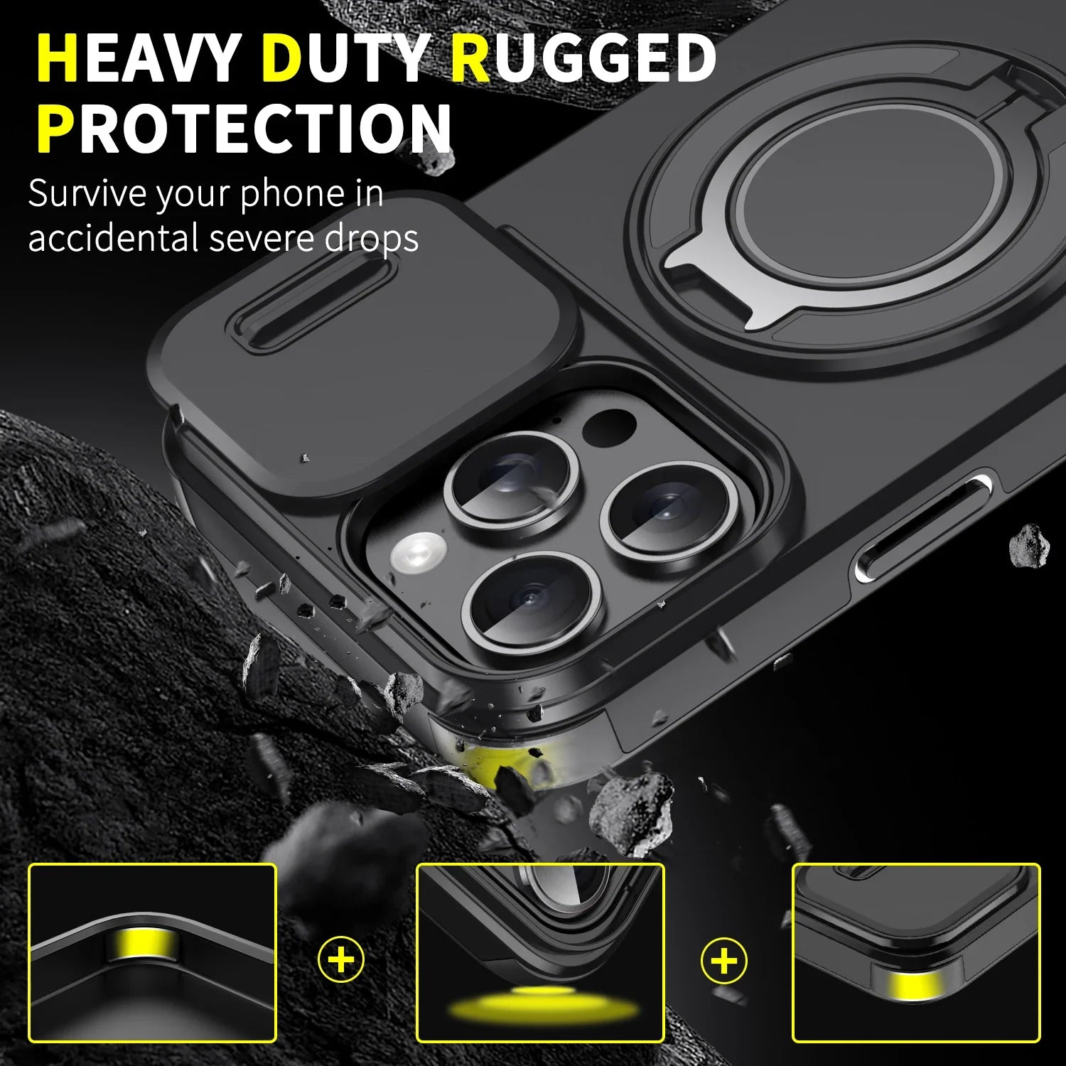 Luxury Heavy-Duty Rugged Armor Magnetic Bracket Case For iPhone 17 16 15 14 13 12 11 Pro Max Slide Camera Protection PC Cover Jes Mart