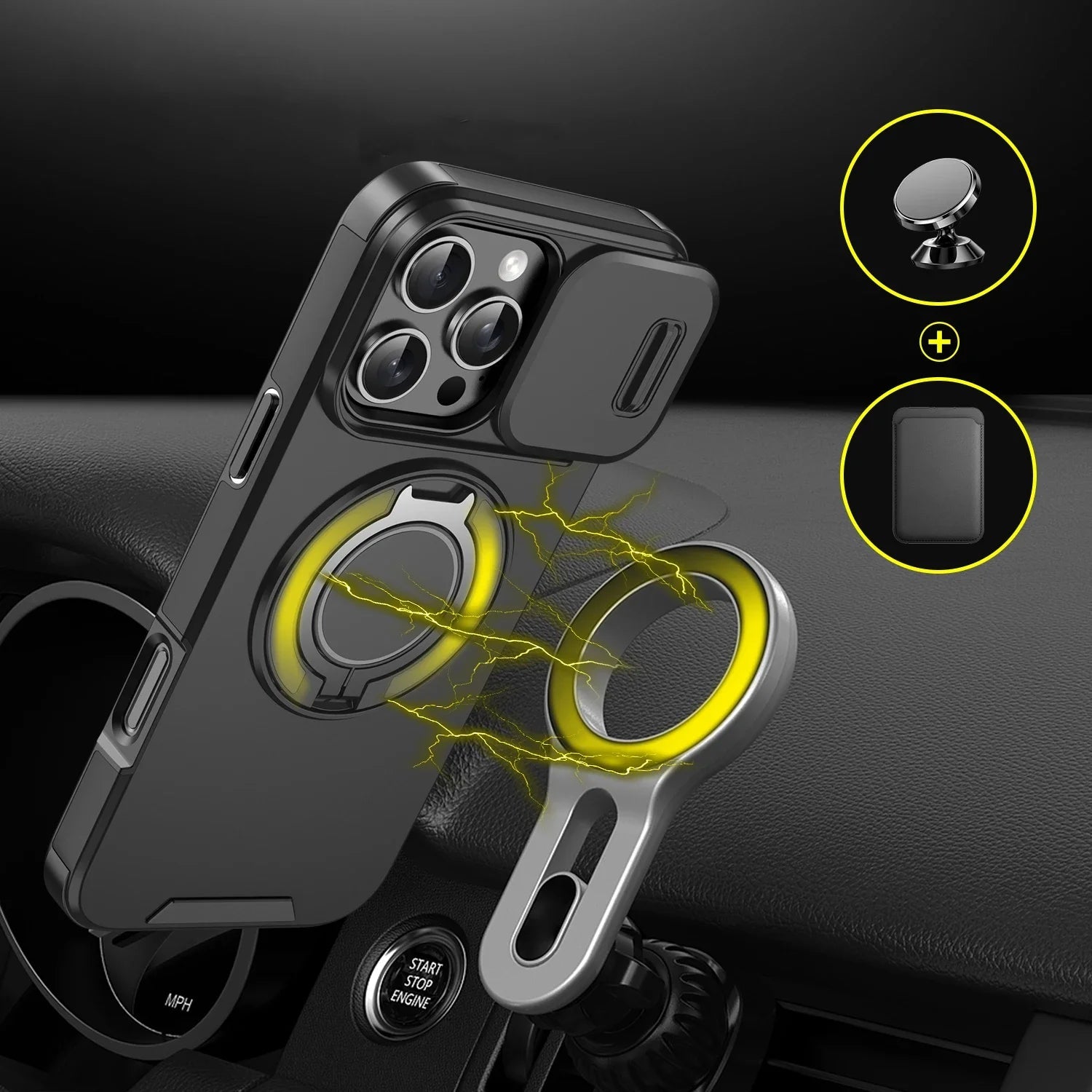 Luxury Heavy-Duty Rugged Armor Magnetic Bracket Case For iPhone 17 16 15 14 13 12 11 Pro Max Slide Camera Protection PC Cover Jes Mart