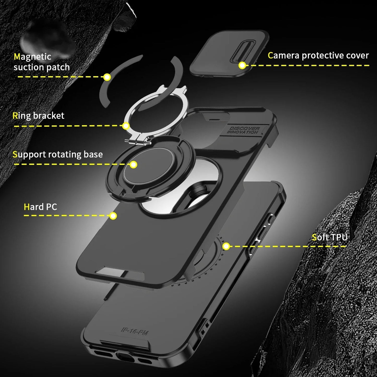 Luxury Heavy-Duty Rugged Armor Magnetic Bracket Case For iPhone 17 16 15 14 13 12 11 Pro Max Slide Camera Protection PC Cover Jes Mart