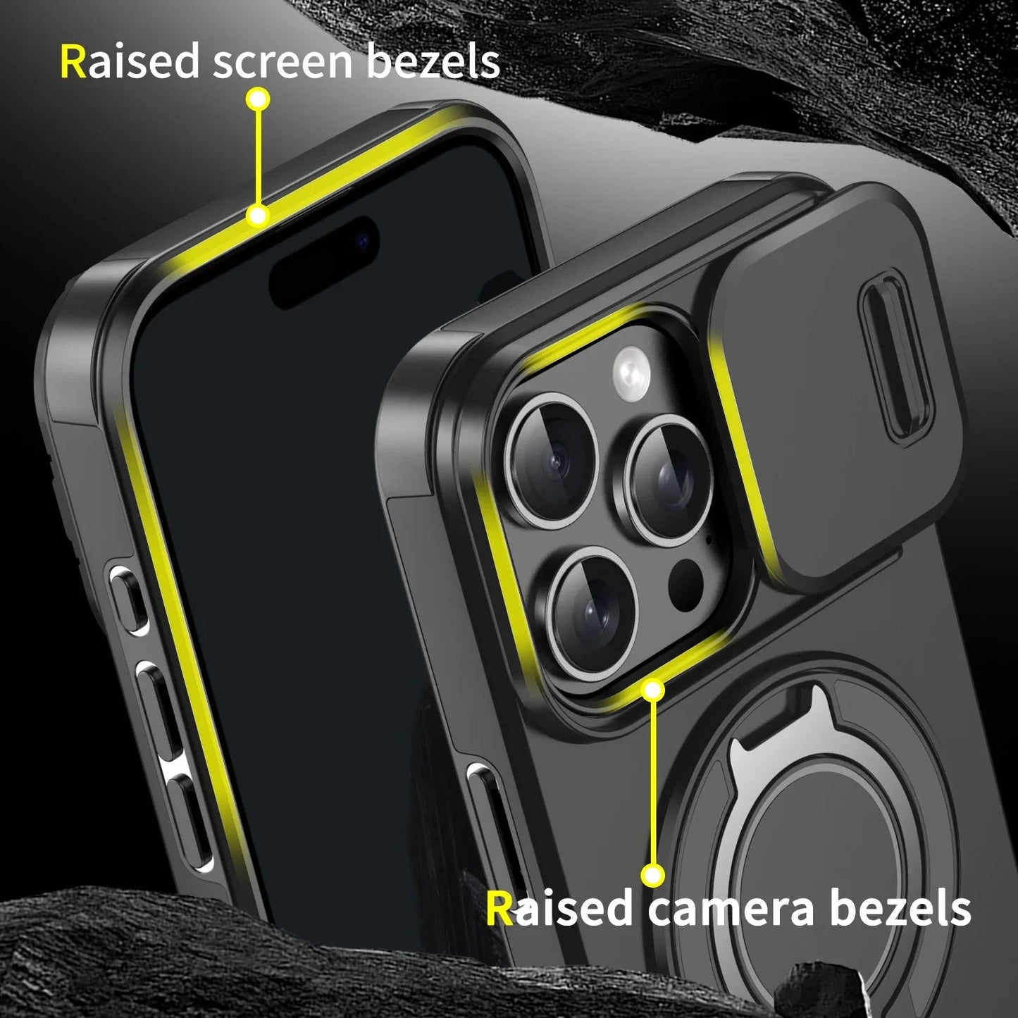 Luxury Heavy-Duty Rugged Armor Magnetic Bracket Case For iPhone 17 16 15 14 13 12 11 Pro Max Slide Camera Protection PC Cover Jes Mart