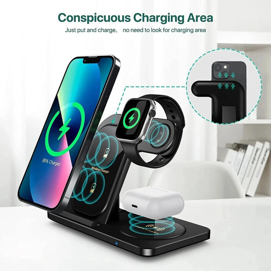 3 in 1 Wireless Charger Stand Pad For iPhone 17 16 15 14 13 12 X Max Foldable Fast Charging Station Dock For IWatch 8 7 SE AirPods Pro Jes Mart