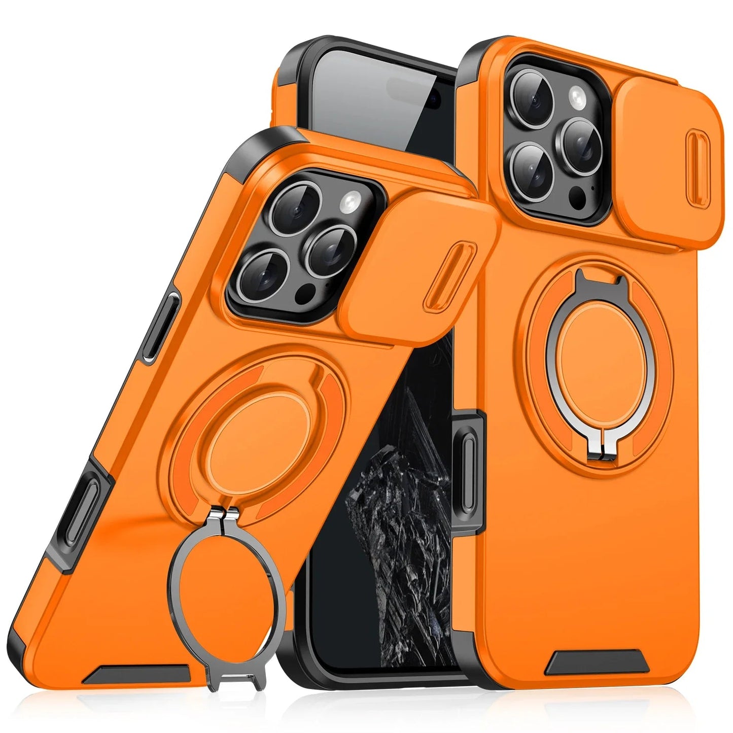 Luxury Heavy-Duty Rugged Armor Magnetic Bracket Case For iPhone 17 16 15 14 13 12 11 Pro Max Slide Camera Protection PC Cover Jes Mart