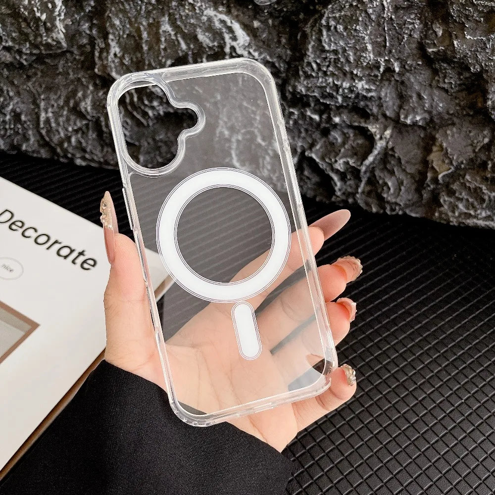 iphone 17 case cover Transparent Original Magnetic Phone Case for iPhone 17 16 15 14 Plus 13 12 mini 11 Pro XS Max XR for Magsafe Acrylic Clear Cover