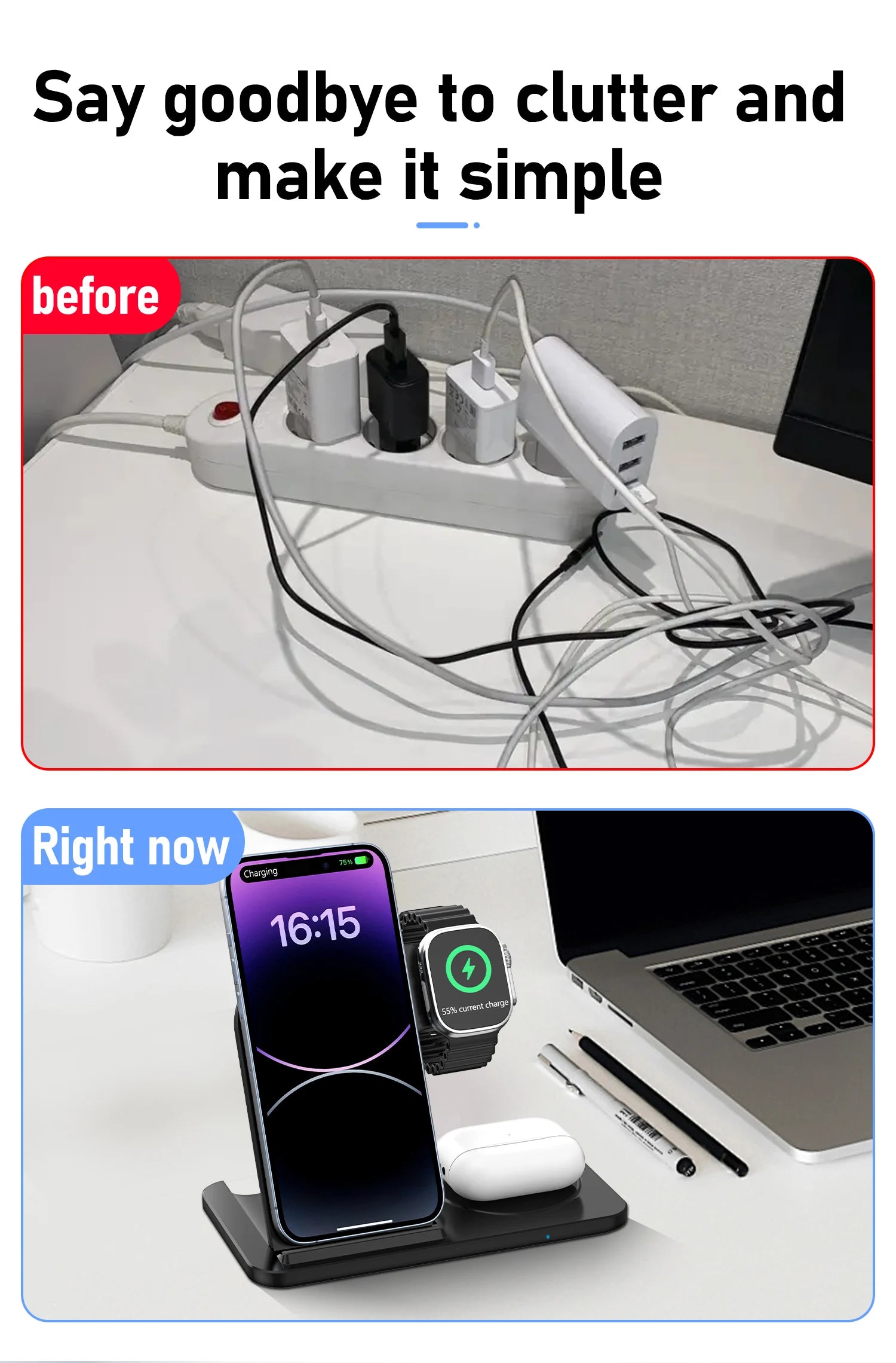 3 in 1 Wireless Charger Stand Pad For iPhone 17 16 15 14 13 12 X Max Foldable Fast Charging Station Dock For IWatch 8 7 SE AirPods Pro Jes Mart