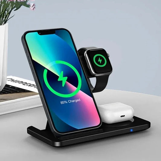 3 in 1 Wireless Charger Stand Pad For iPhone 17 16 15 14 13 12 X Max Foldable Fast Charging Station Dock For IWatch 8 7 SE AirPods Pro Jes Mart