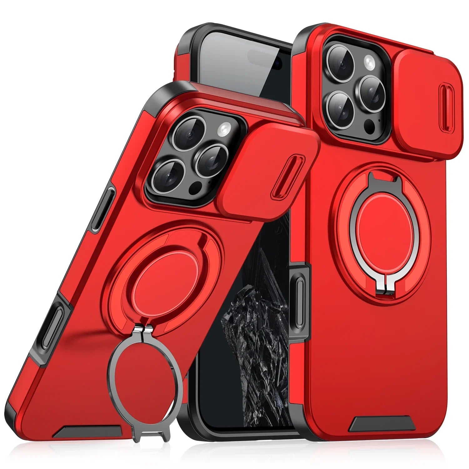 Luxury Heavy-Duty Rugged Armor Magnetic Bracket Case For iPhone 17 16 15 14 13 12 11 Pro Max Slide Camera Protection PC Cover Jes Mart