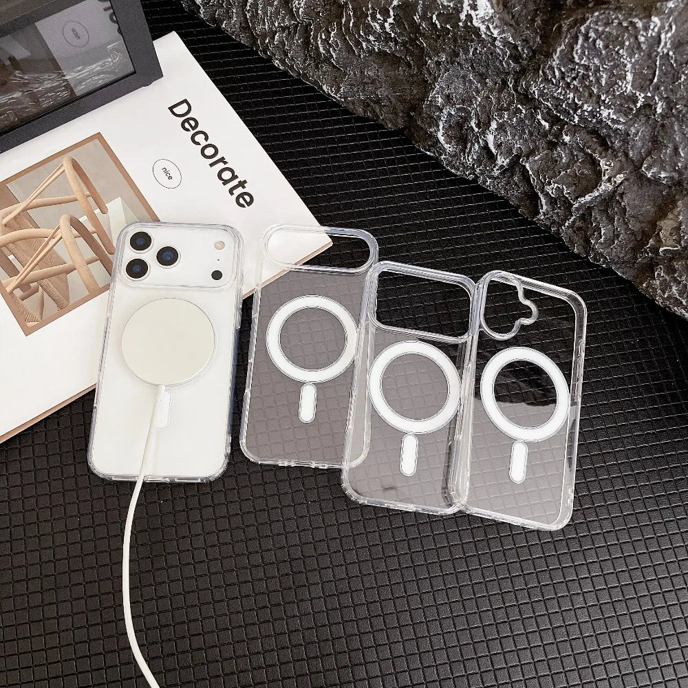 iphone 17 case cover Transparent Original Magnetic Phone Case for iPhone 17 16 15 14 Plus 13 12 mini 11 Pro XS Max XR for Magsafe Acrylic Clear Cover