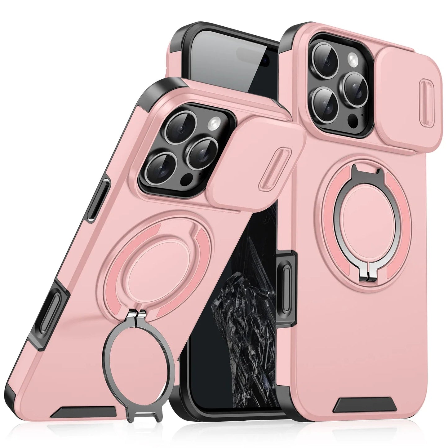 Luxury Heavy-Duty Rugged Armor Magnetic Bracket Case For iPhone 17 16 15 14 13 12 11 Pro Max Slide Camera Protection PC Cover Jes Mart